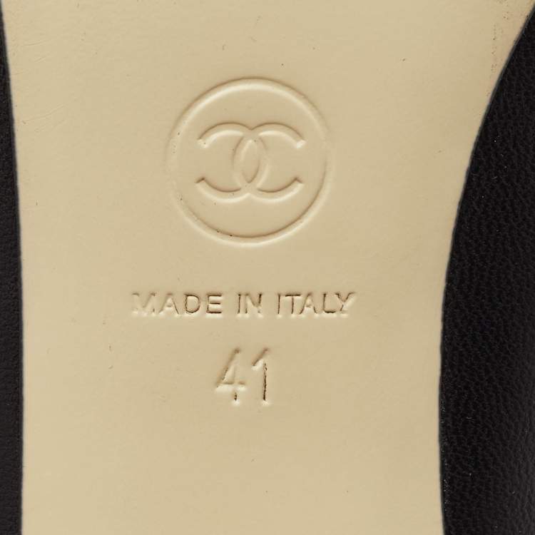 Pre Owned Chanel Size 41 Black Leather CC Heel Peep Toe Pumps