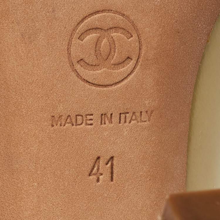 Pre Owned Chanel CC Size 41 Yellow Patent Leather Peep Toe Pumps