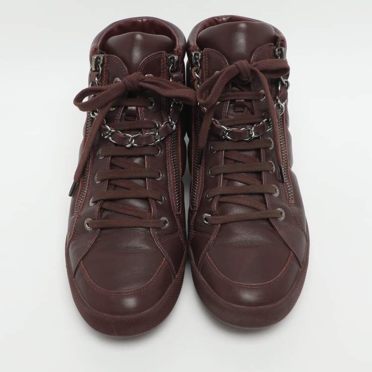 Pre Owned Chanel CC Size 39 Burgundy Leather High Top Sneakers