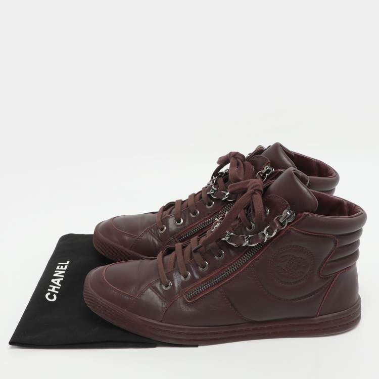 Pre Owned Chanel CC Size 39 Burgundy Leather High Top Sneakers