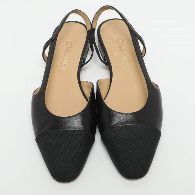مملوكة مسبقًا Chanel CC Size 37.5 Black Leather and Fabric Slingback Flats