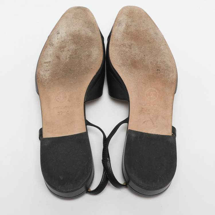 مملوكة مسبقًا Chanel CC Size 37.5 Black Leather and Fabric Slingback Flats
