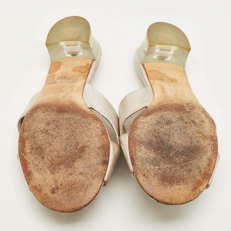 Pre Owned Chanel Size 36.5 Silver Leather Criss Cross Flat Slides