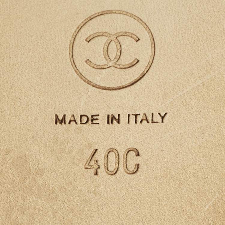 Pre Owned Chanel CC Size 40 Blue/White Quilted Leather Bow Cap Toe Ballet Flats