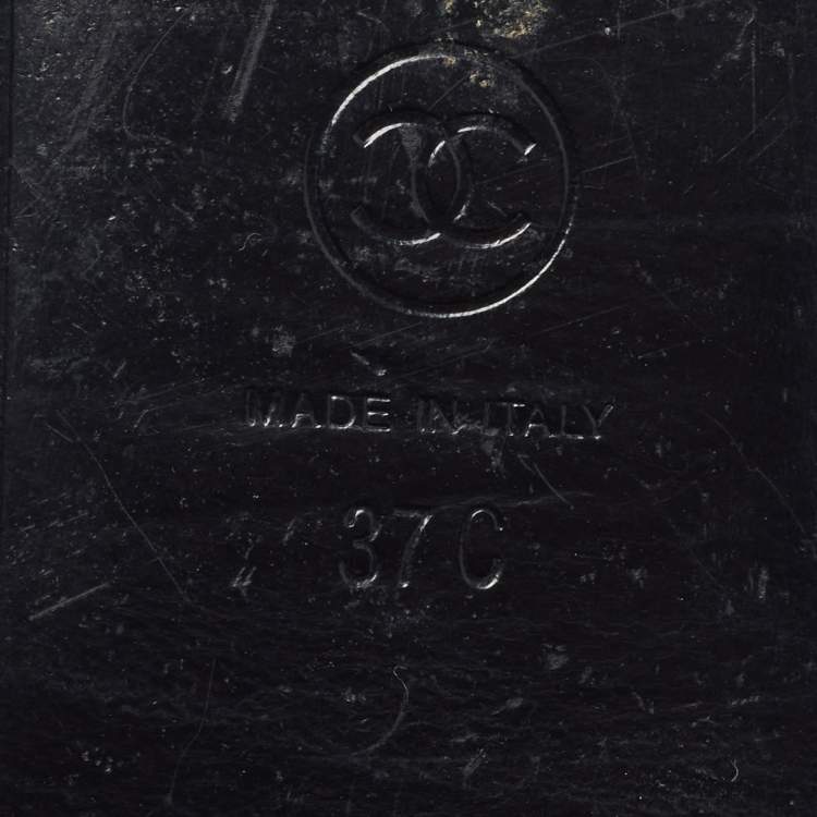 Pre Owned Chanel CC Size 37 Black Woven Leather Thong Ankle Strap Sandals