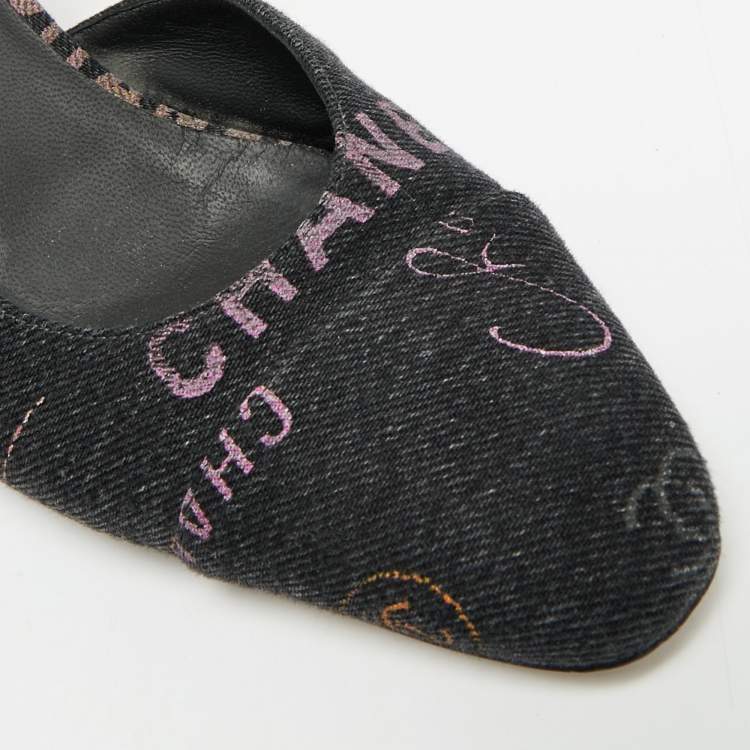 Pre Owned Chanel CC Size 40 Navy Blue/Purple Denim Slingback Pumps