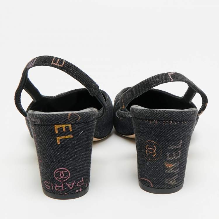 Pre Owned Chanel CC Size 40 Navy Blue/Purple Denim Slingback Pumps