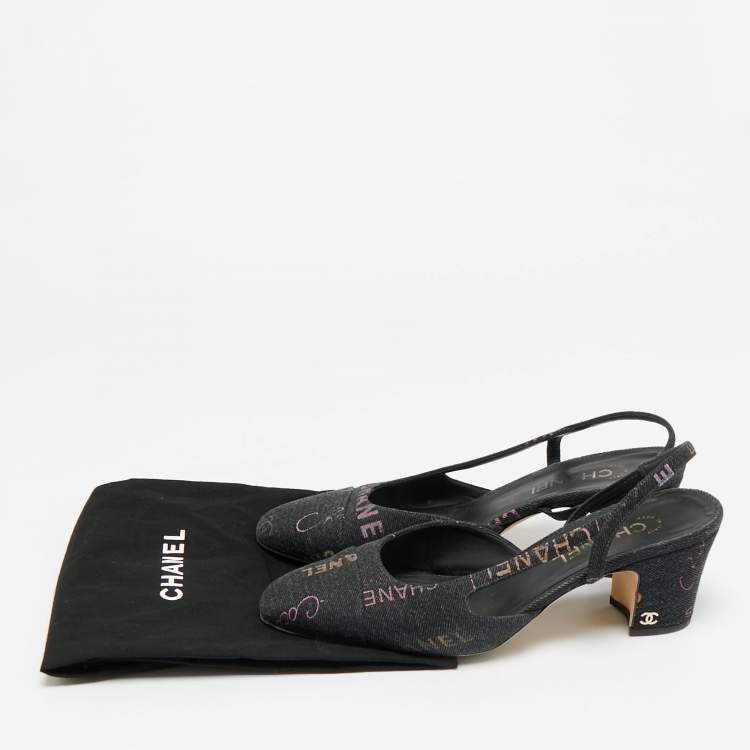 Pre Owned Chanel CC Size 40 Navy Blue/Purple Denim Slingback Pumps