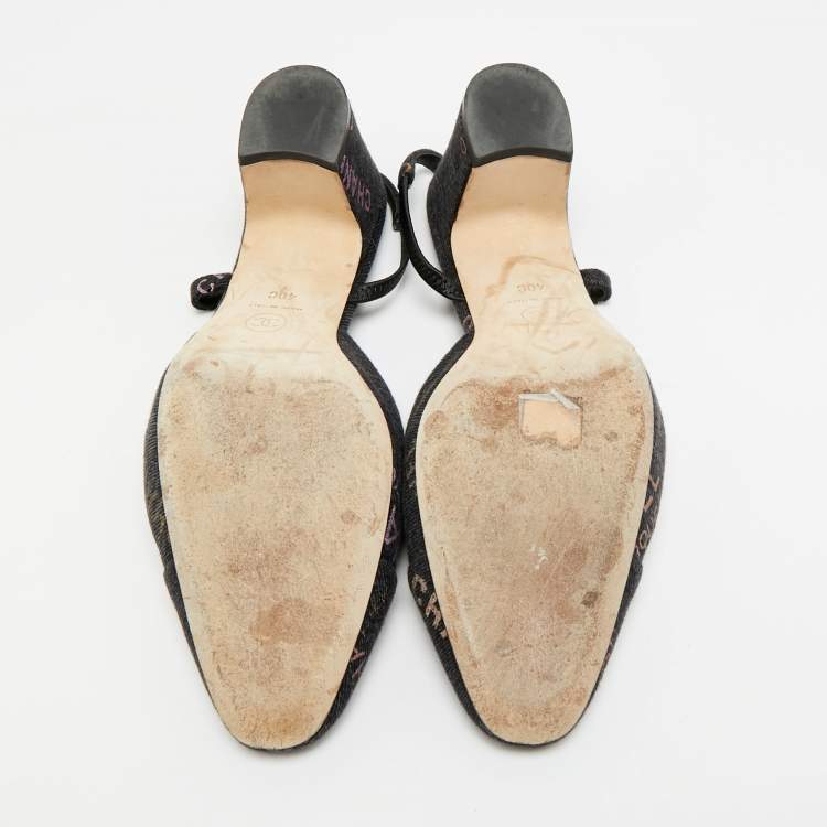 Pre Owned Chanel CC Size 40 Navy Blue/Purple Denim Slingback Pumps