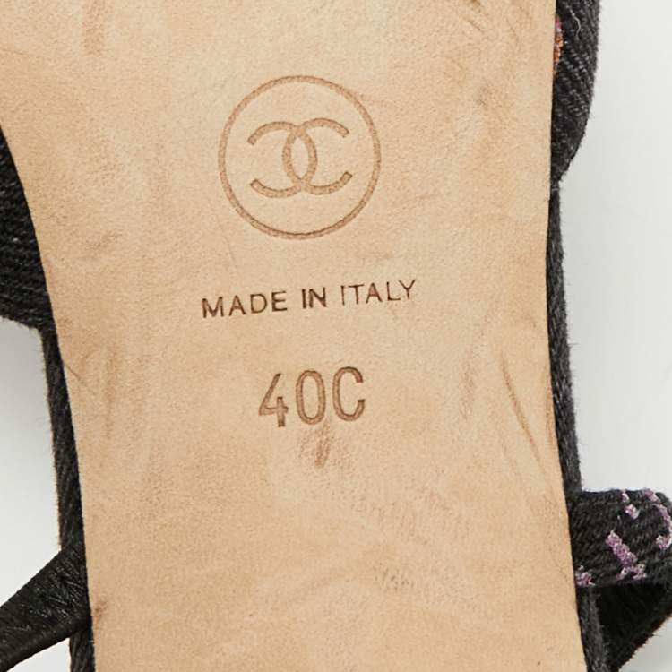 Pre Owned Chanel CC Size 40 Navy Blue/Purple Denim Slingback Pumps