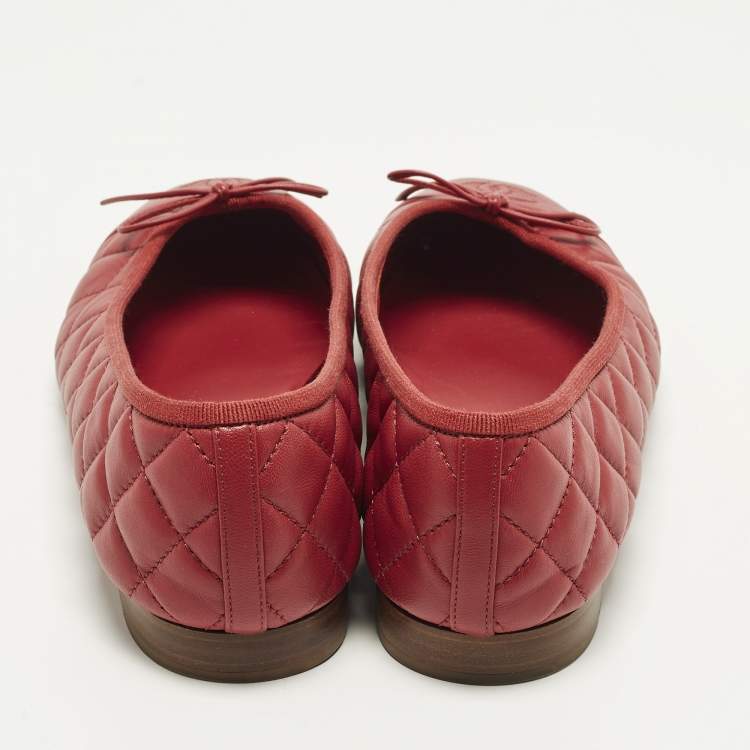 Pre Owned Chanel CC Size 39 Red Quilted Leather Bow Ballet Flats