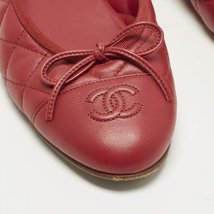 Pre Owned Chanel CC Size 39 Red Quilted Leather Bow Ballet Flats