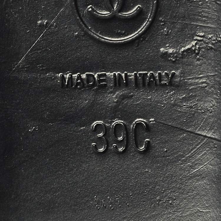 Pre Owned Chanel CC Size 39 Grey Leather Bow Ballet Flats