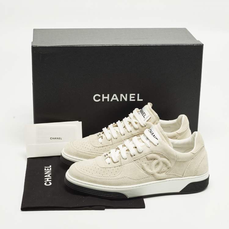 Pre Owned Chanel CC Size 37.5 Beige Suede Low Top Sneakers