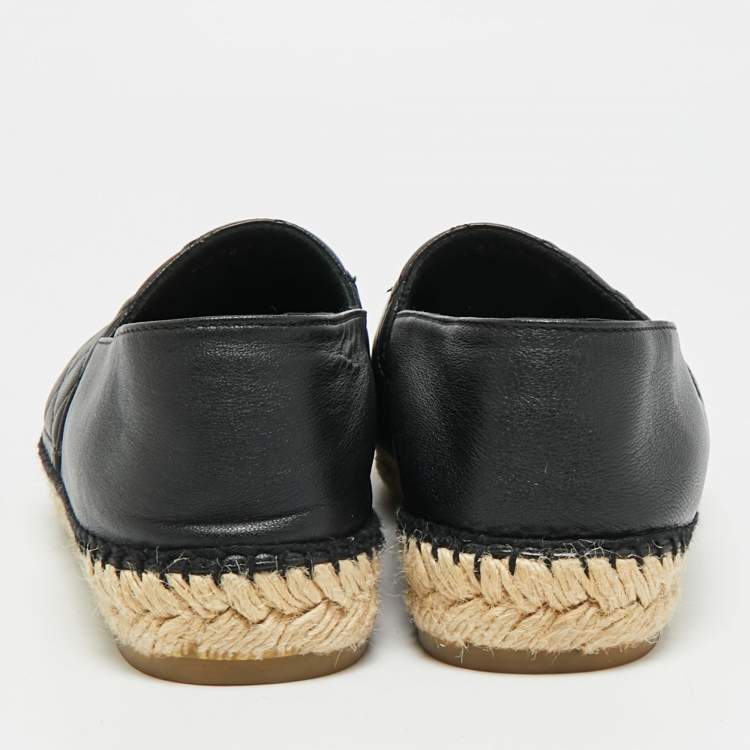 Pre Owned Chanel CC Interlocking Size 39 Black Quilted Leather Espadrille Flats