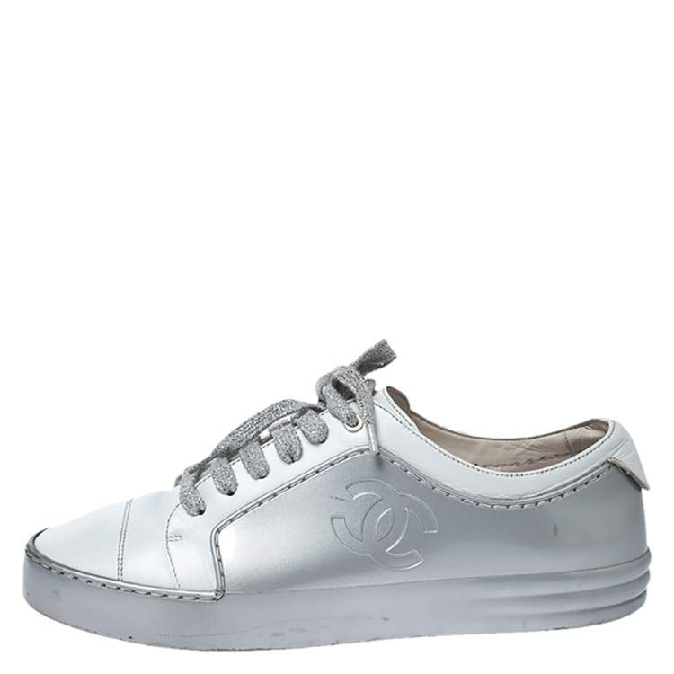 white and silver chanel sneakers