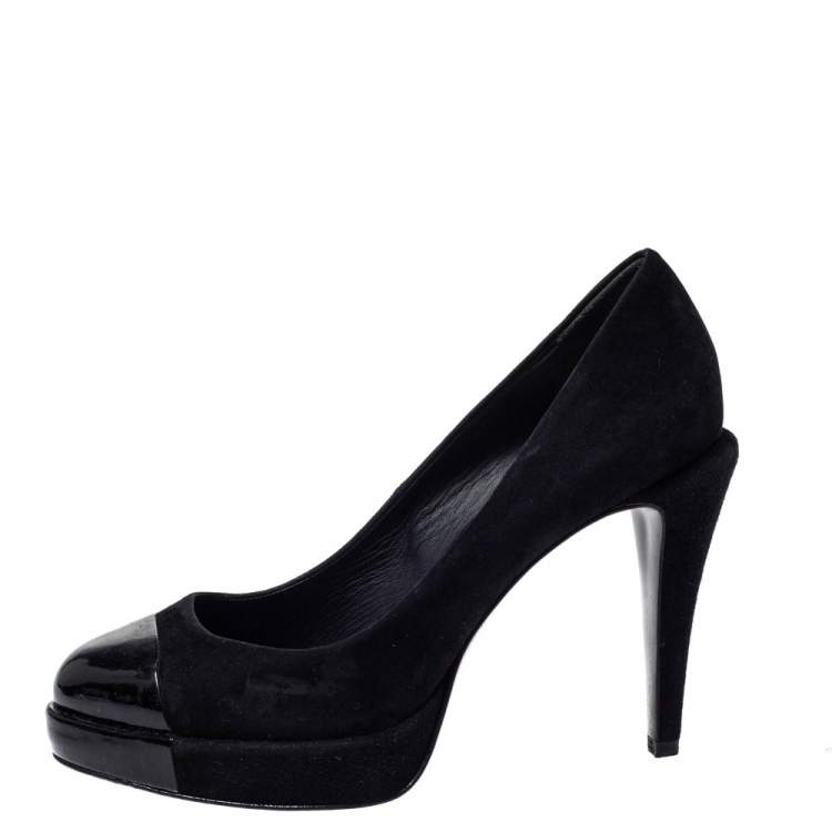 Chanel Black Patent and Leather Cap Toe Pumps Size 36.5 Chanel