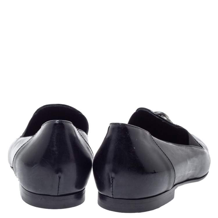 Pre Owned Chanel Black Leather CC Slip On Loafers Size 35.5