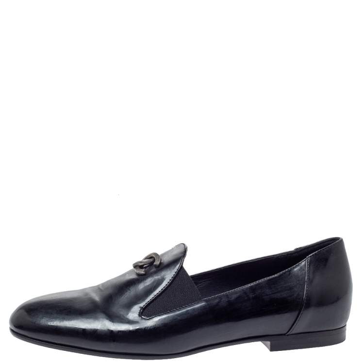 Pre Owned Chanel Black Leather CC Slip On Loafers Size 35.5