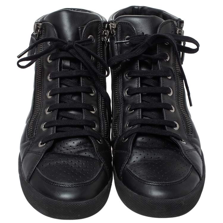 Pre Owned Chanel Black Leather Double Zip CC High Top Sneakers Size 40