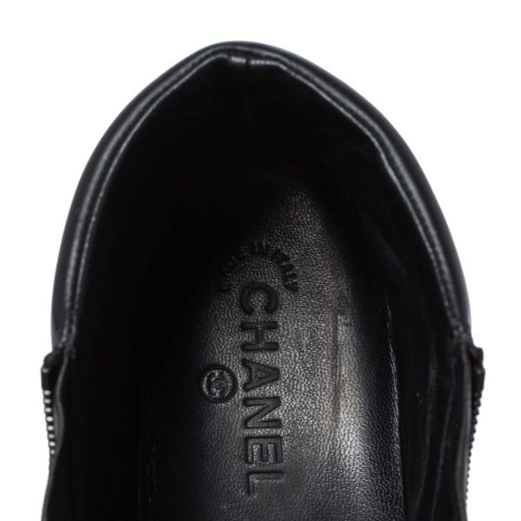 Pre Owned Chanel Black Leather Double Zip CC High Top Sneakers Size 40