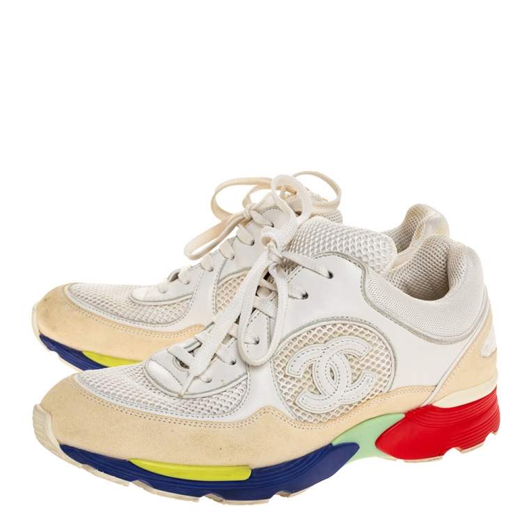 Pre Owned Chanel Multicolor Leather And Mesh CC Low Top Sneakers Size 37.5