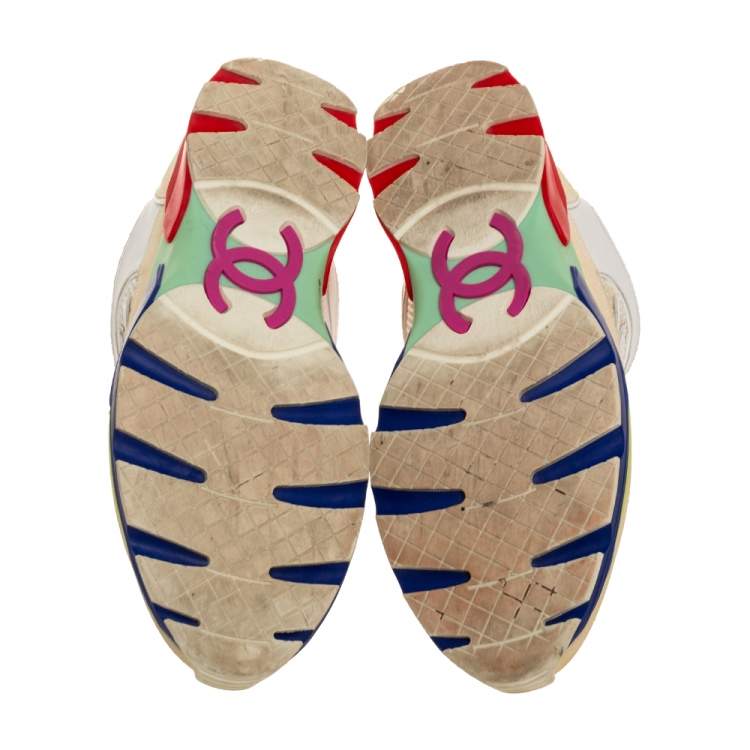 Pre Owned Chanel Multicolor Leather And Mesh CC Low Top Sneakers Size 37.5