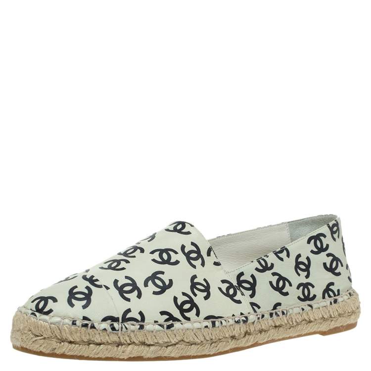 Chanel Cream Leather And Black CC Printed Espadrilles Size 42 Chanel | The  Luxury Closet