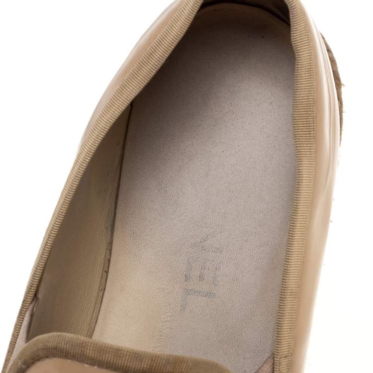 Pre Owned Chanel Beige Patent Leather Espadrille Slip On Loafers Size 36