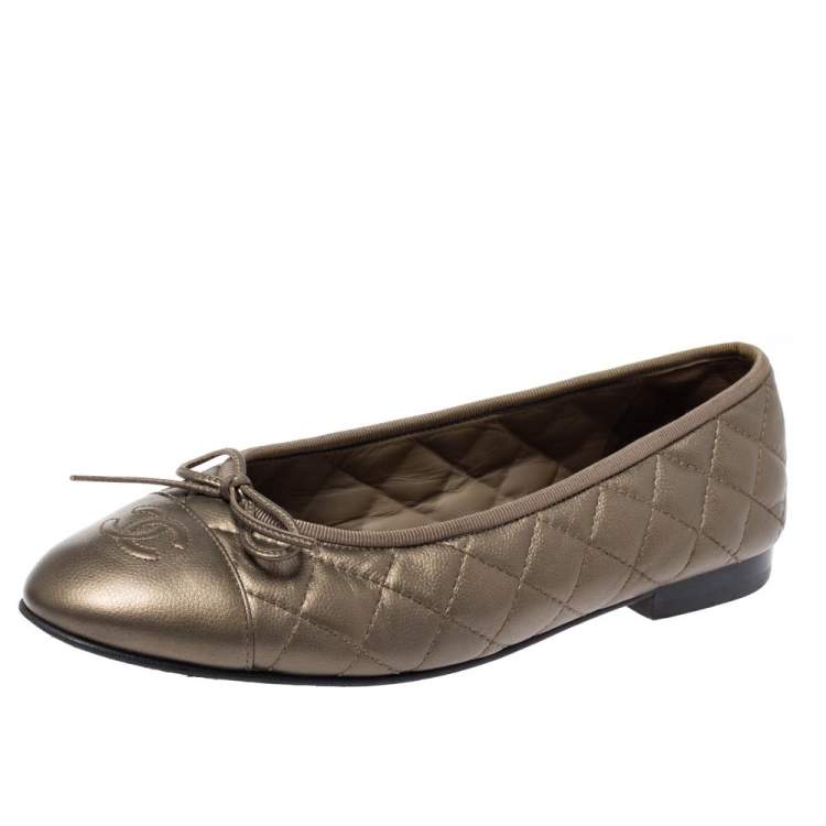 Chanel Metallic Brown Quilted Leather CC Bow Cap Toe Ballet Flats Size 39.5  Chanel | The Luxury Closet