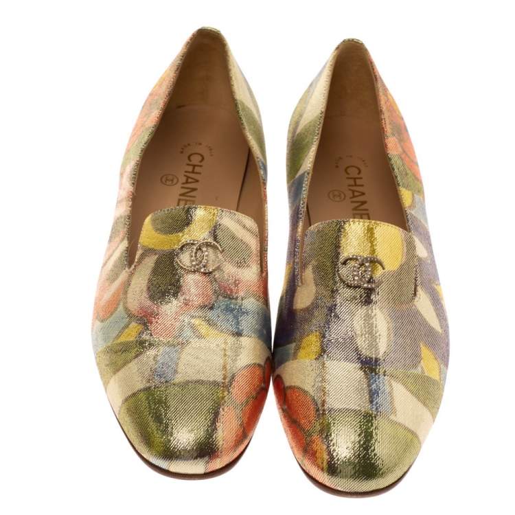 Pre Owned Chanel Multicolor Lurex Crepe Fabric Paris-Dubai Loafers Size 41