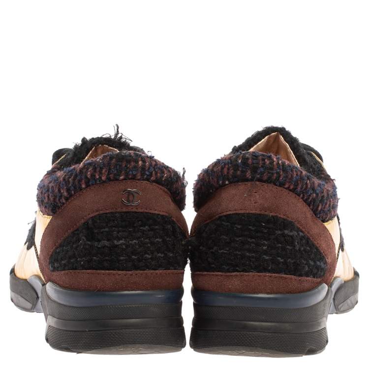 Pre Owned Chanel Multicolor Tweed, Suede and Metallic Leather Lace Up Sneakers Size 38