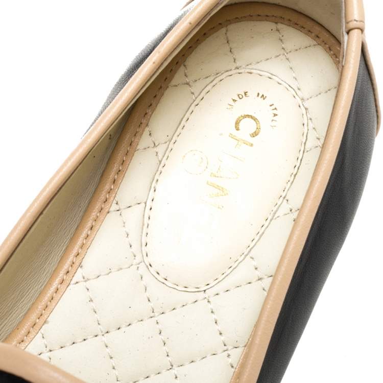 Pre Owned Chanel Black Leather CC Smoking Slippers Size 37.5