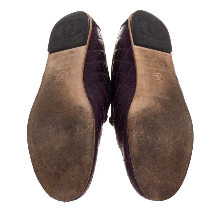 Pre Owned Chanel Burgundy Quilted Leather CC Smoking Slippers Size 38.5