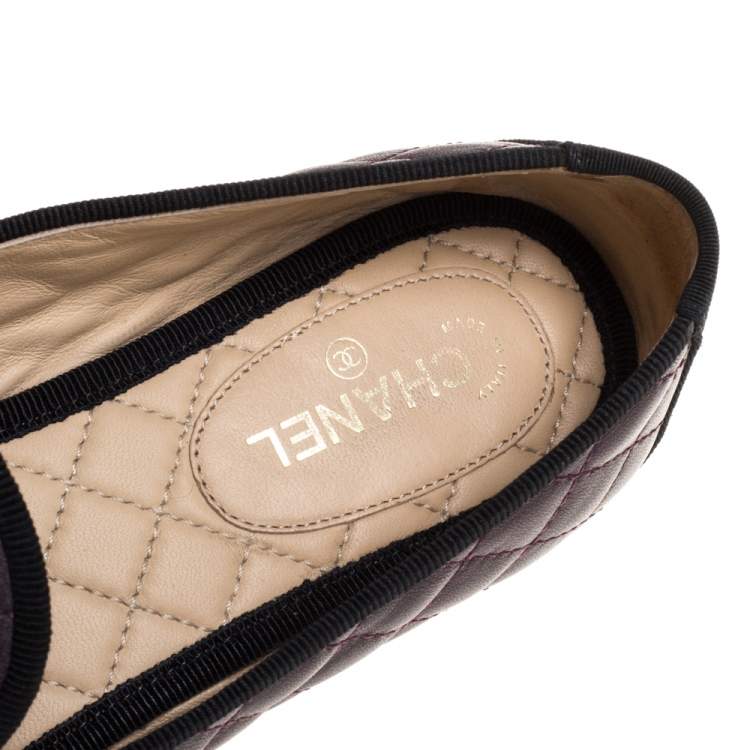 Pre Owned Chanel Burgundy Quilted Leather CC Smoking Slippers Size 38.5