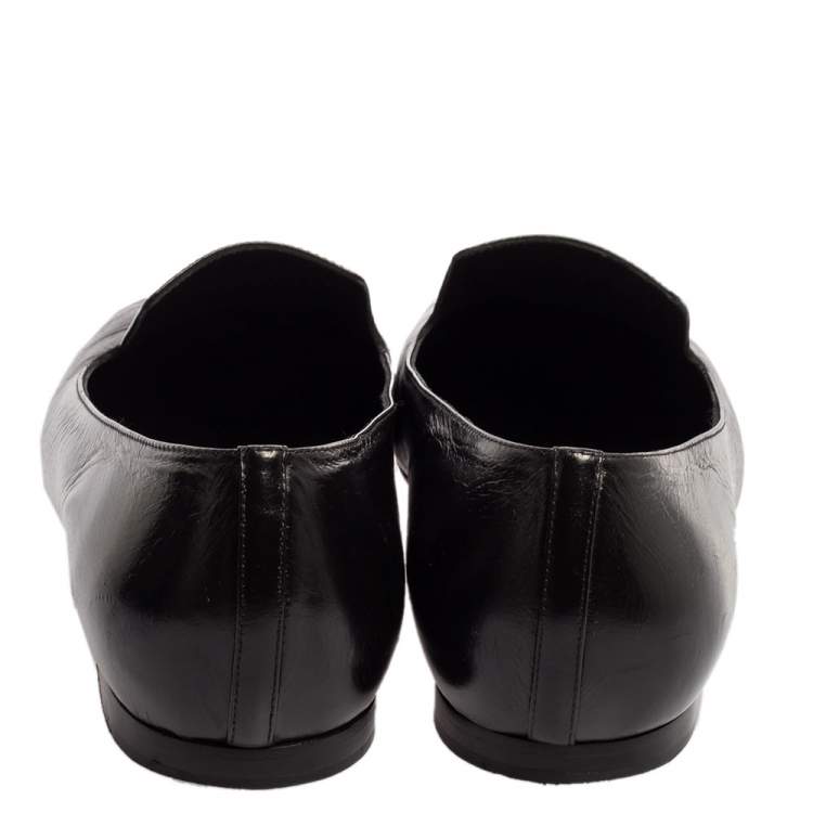 Pre Owned Chanel Black Leather CC Slip On Loafers Size 39.5