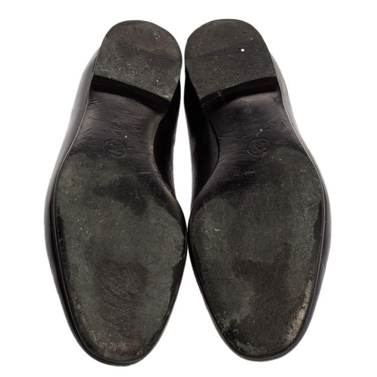 Pre Owned Chanel Black Leather CC Slip On Loafers Size 39.5