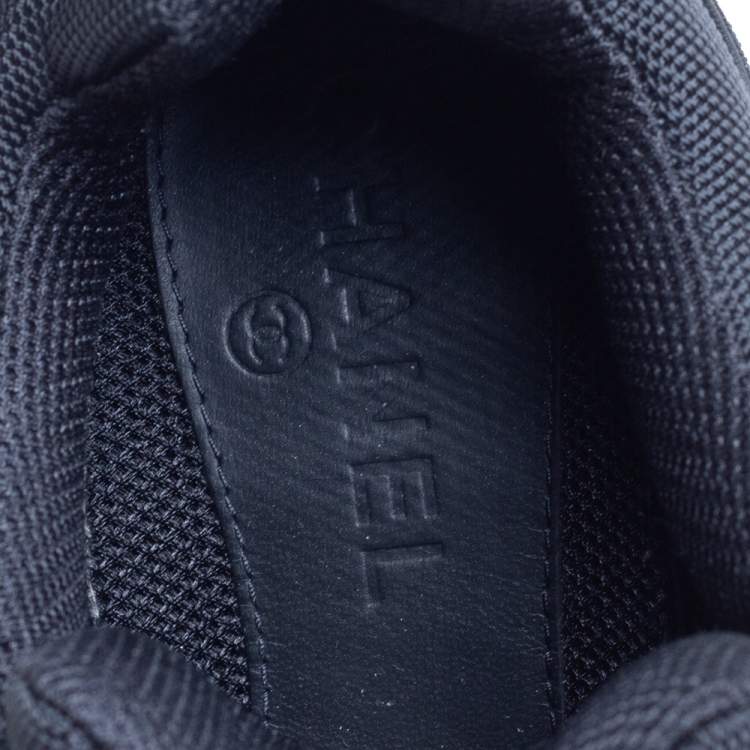 Pre Owned Chanel Black Leather, Suede And Mesh CC Lace Up Sneakers Size 37