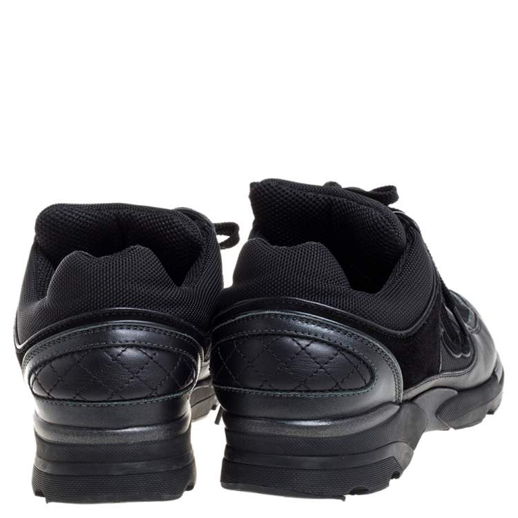 Pre Owned Chanel Black Leather, Suede And Mesh CC Lace Up Sneakers Size 37
