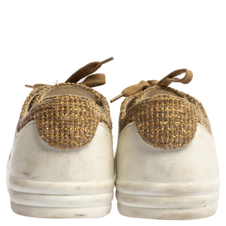 مملوكة مسبقًا Chanel White/Gold Rubber And Tweed Fantasy Sneakers Size 39.5