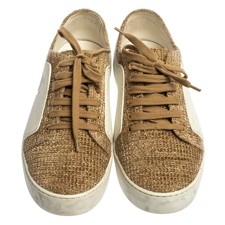 مملوكة مسبقًا Chanel White/Gold Rubber And Tweed Fantasy Sneakers Size 39.5
