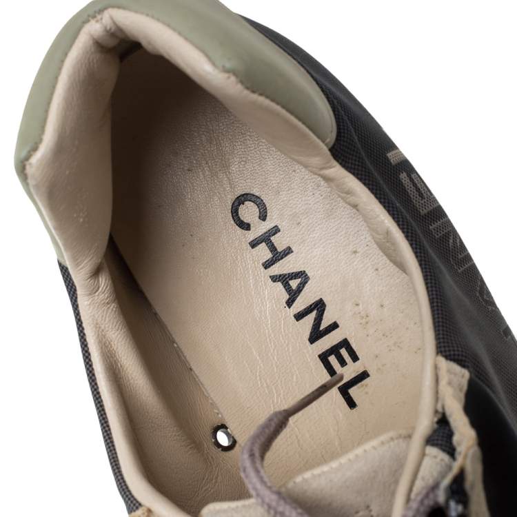 Pre Owned Chanel Black/Beige Leather And Fabric Zipper/Lace Sneakers Size 40