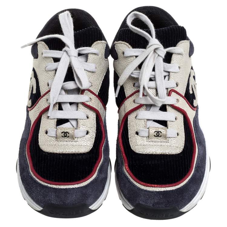 Pre Owned Chanel Multicolor Suede Leather And Fabric CC Logo Low Top Sneakers Size 36