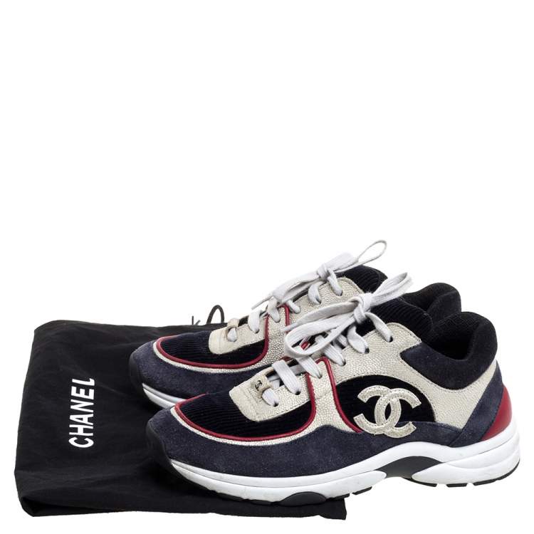 Pre Owned Chanel Multicolor Suede Leather And Fabric CC Logo Low Top Sneakers Size 36