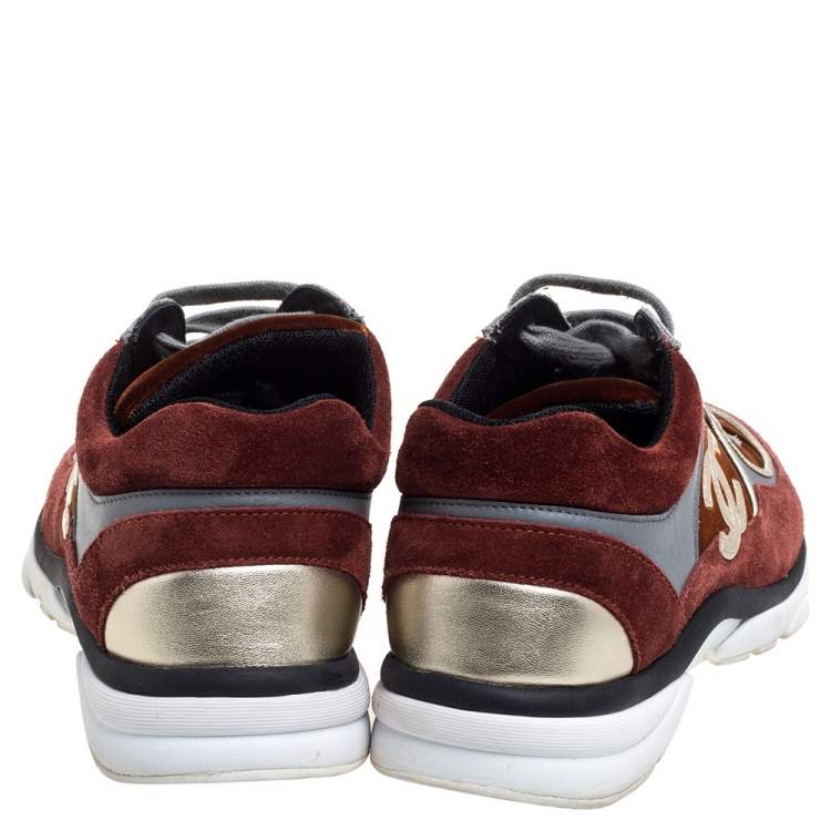 Pre Owned Chanel Multiclor Suede Leather And Velvet CC Low-Top Sneakers Size 36
