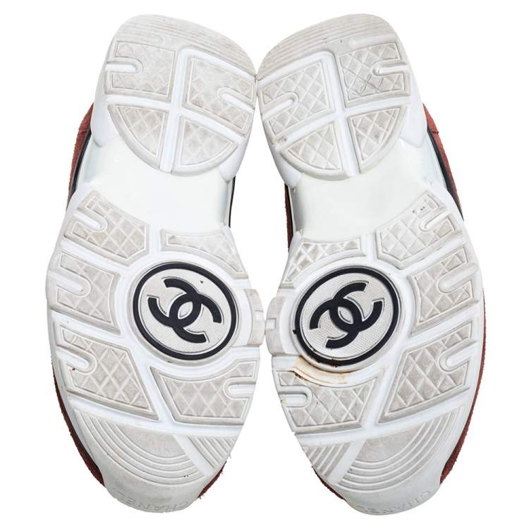 Pre Owned Chanel Multiclor Suede Leather And Velvet CC Low-Top Sneakers Size 36
