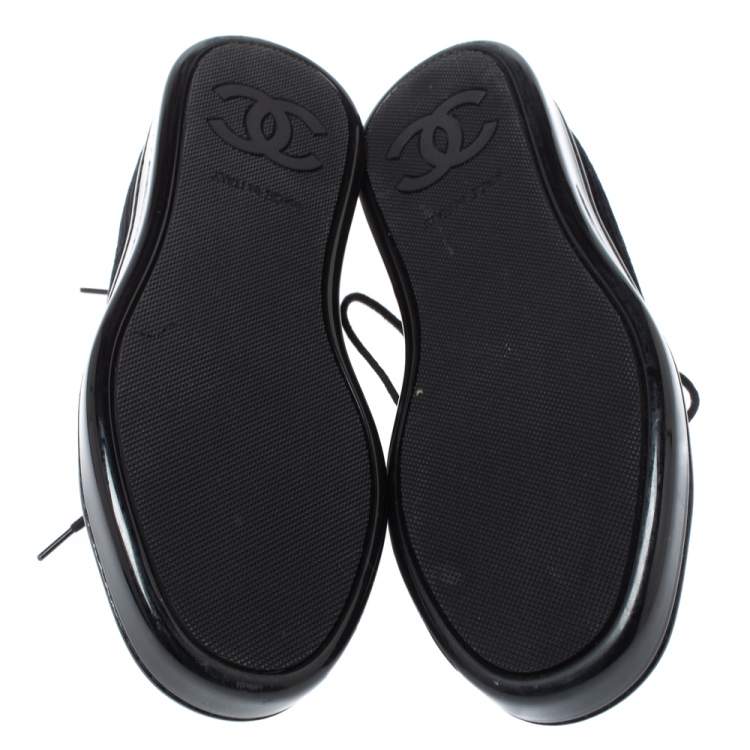 Pre Owned Chanel Black Velvet and Leather CC Sneakers Size 35