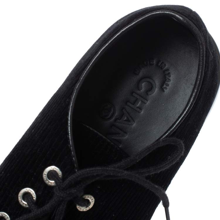 Pre Owned Chanel Black Velvet and Leather CC Sneakers Size 35