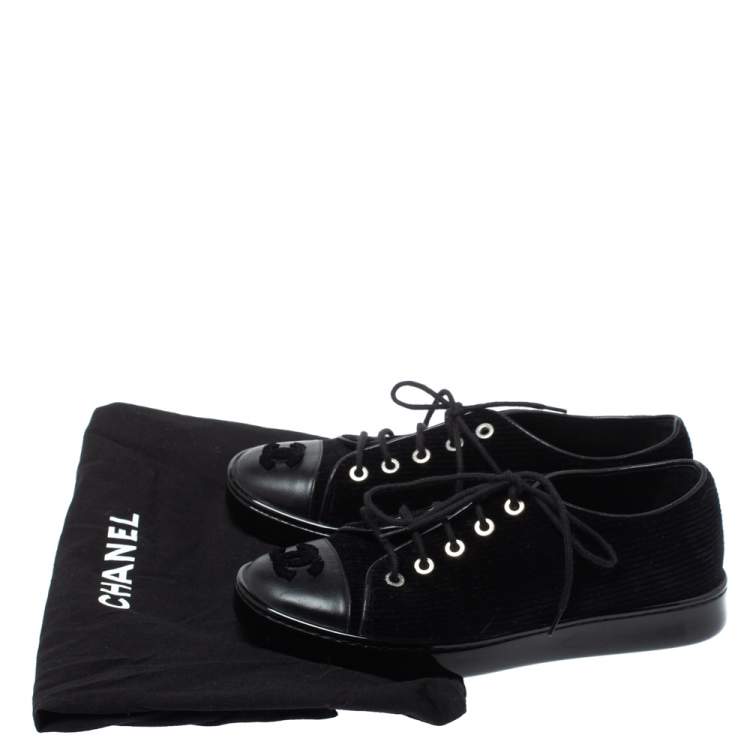 Pre Owned Chanel Black Velvet and Leather CC Sneakers Size 35