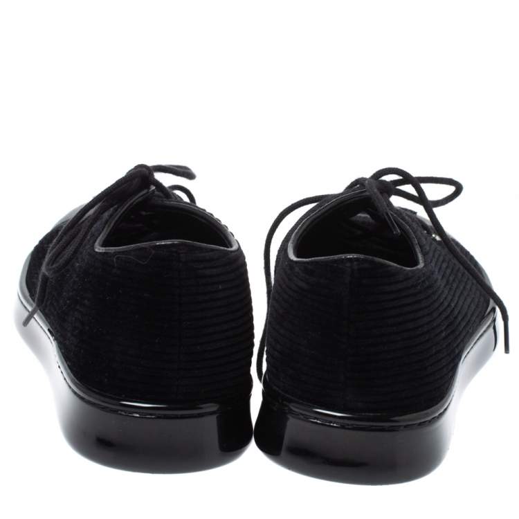 Pre Owned Chanel Black Velvet and Leather CC Sneakers Size 35